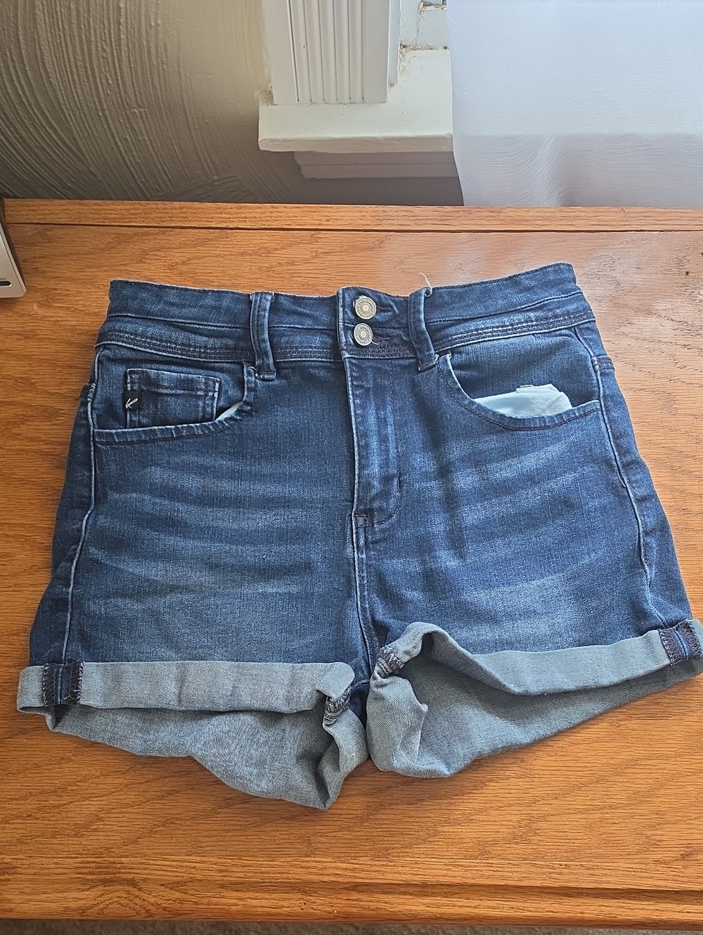 KanCan Dark Blue High-Rise Cuffed Denim Shorts